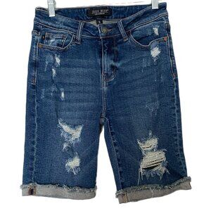 Judy Blue Jean Shorts Womens High Rise Bermuda Distressed Frayed Shorts Size S